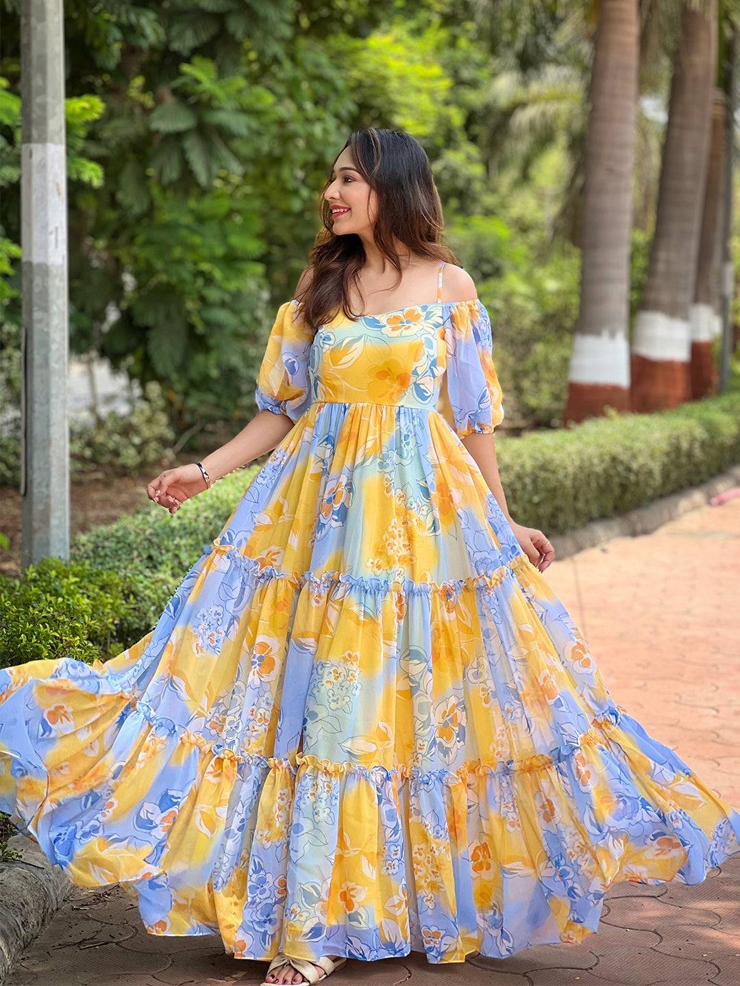 Masha Yellow Floral printed Dress