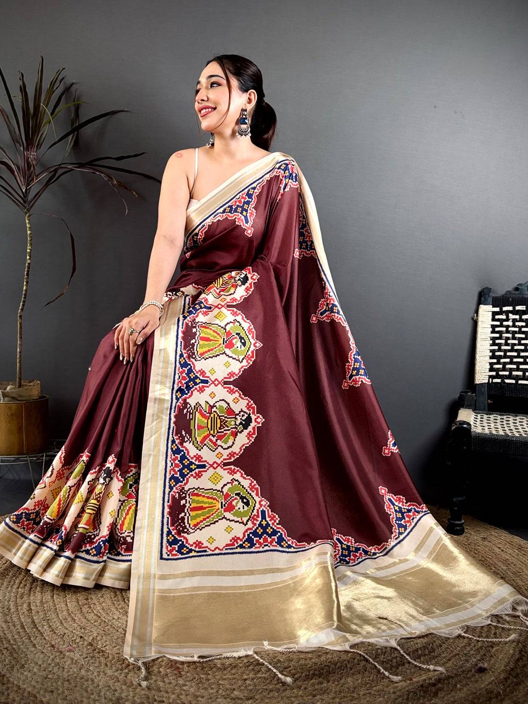 Maroon Patola Border Kanchi Silk Saree