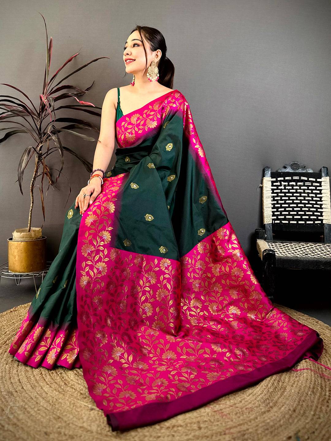 Deep Green Soft Silk Kanjivaram Saree