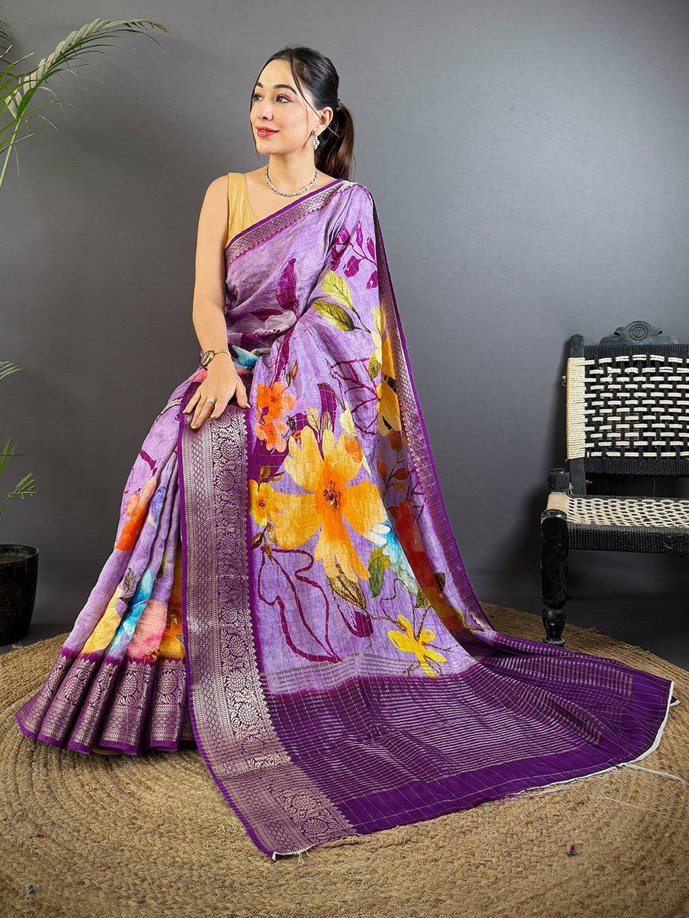 Ethereal Lavender Floral Digital Print Saree