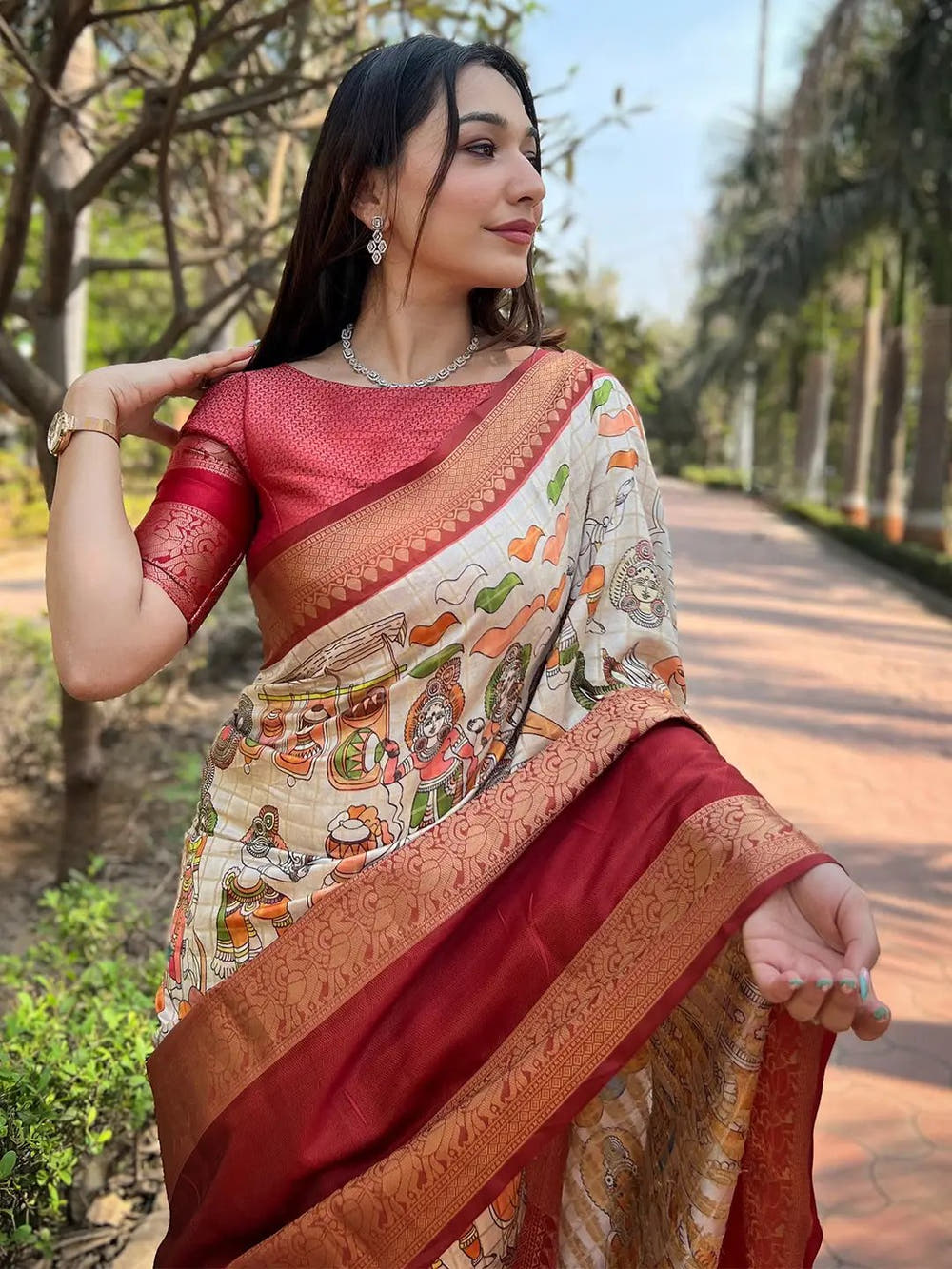 Maroon Colour Double Border Chex Weaving Banarasi Soft Silk Saree
