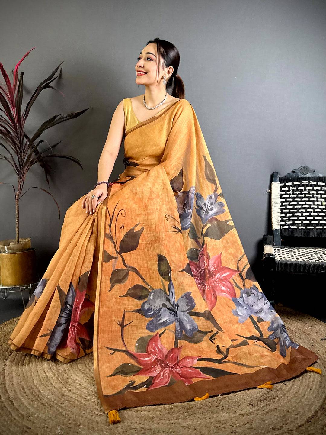 Radiant Kalamkari Linen Chanderi Saree