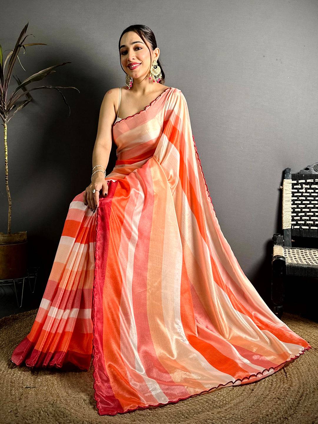 Regal Striped Print Soft Chiffon Saree