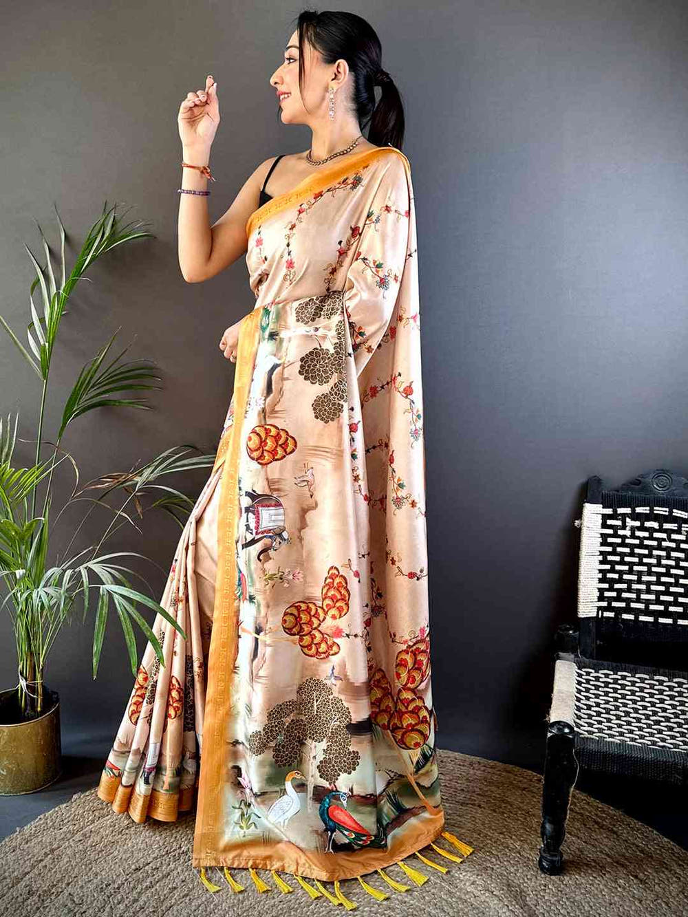 Coral Jungle Printed Silk Saree