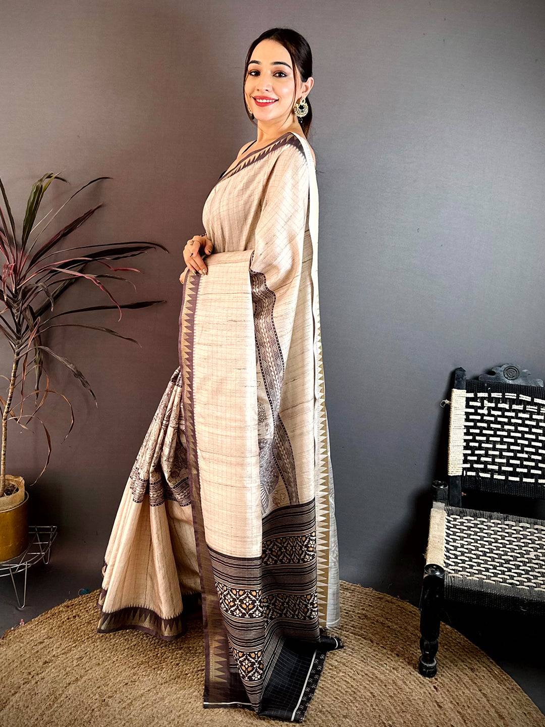 Opulent Soft Tussar Madhubani Print Saree