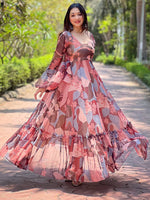 Coffee Brown Abstract Print Dress