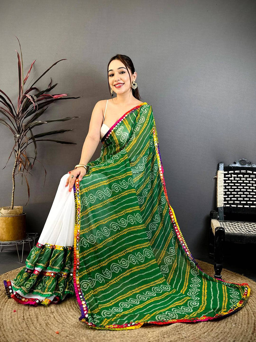Classic Bandhej Print Ruffle Georgette Saree