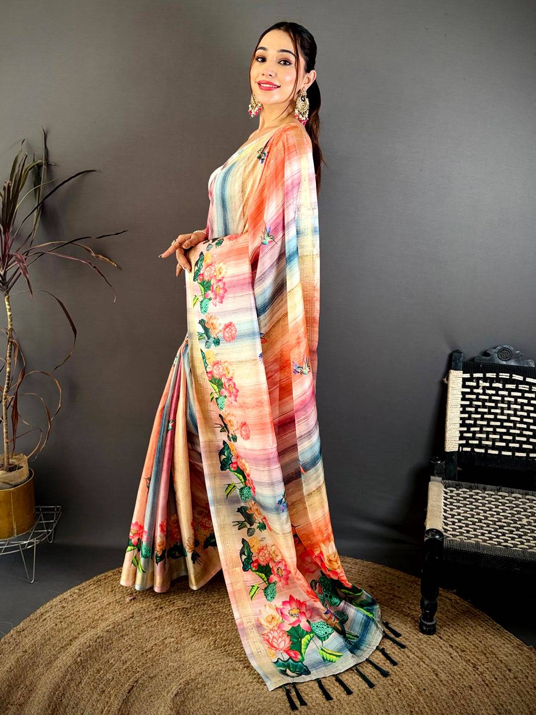 Designer Multicolour Floral Print Saree