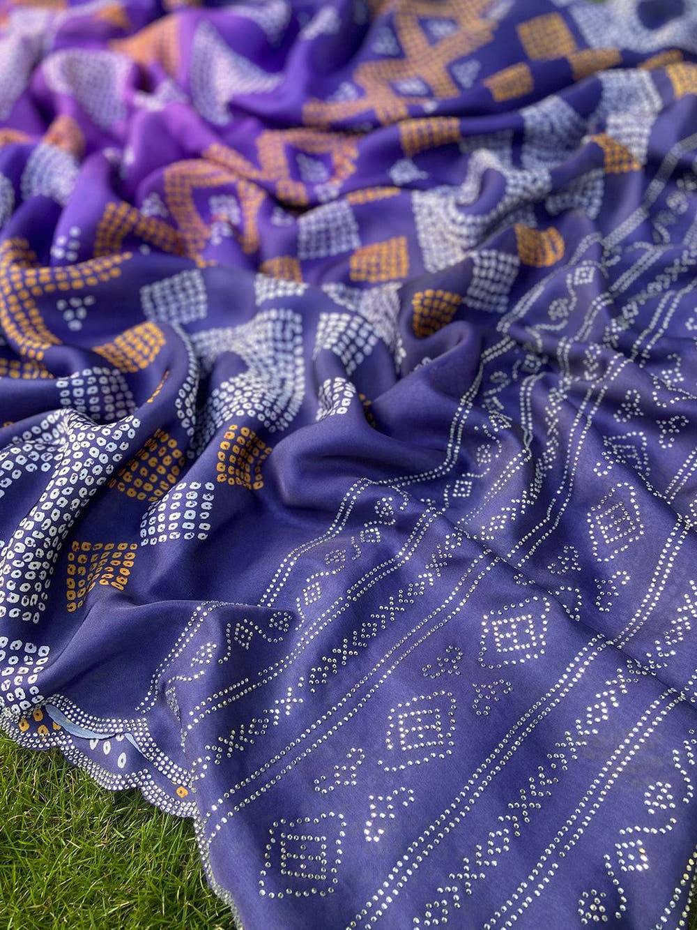 Indigo Ombre Bandhej Georgette Silk Saree