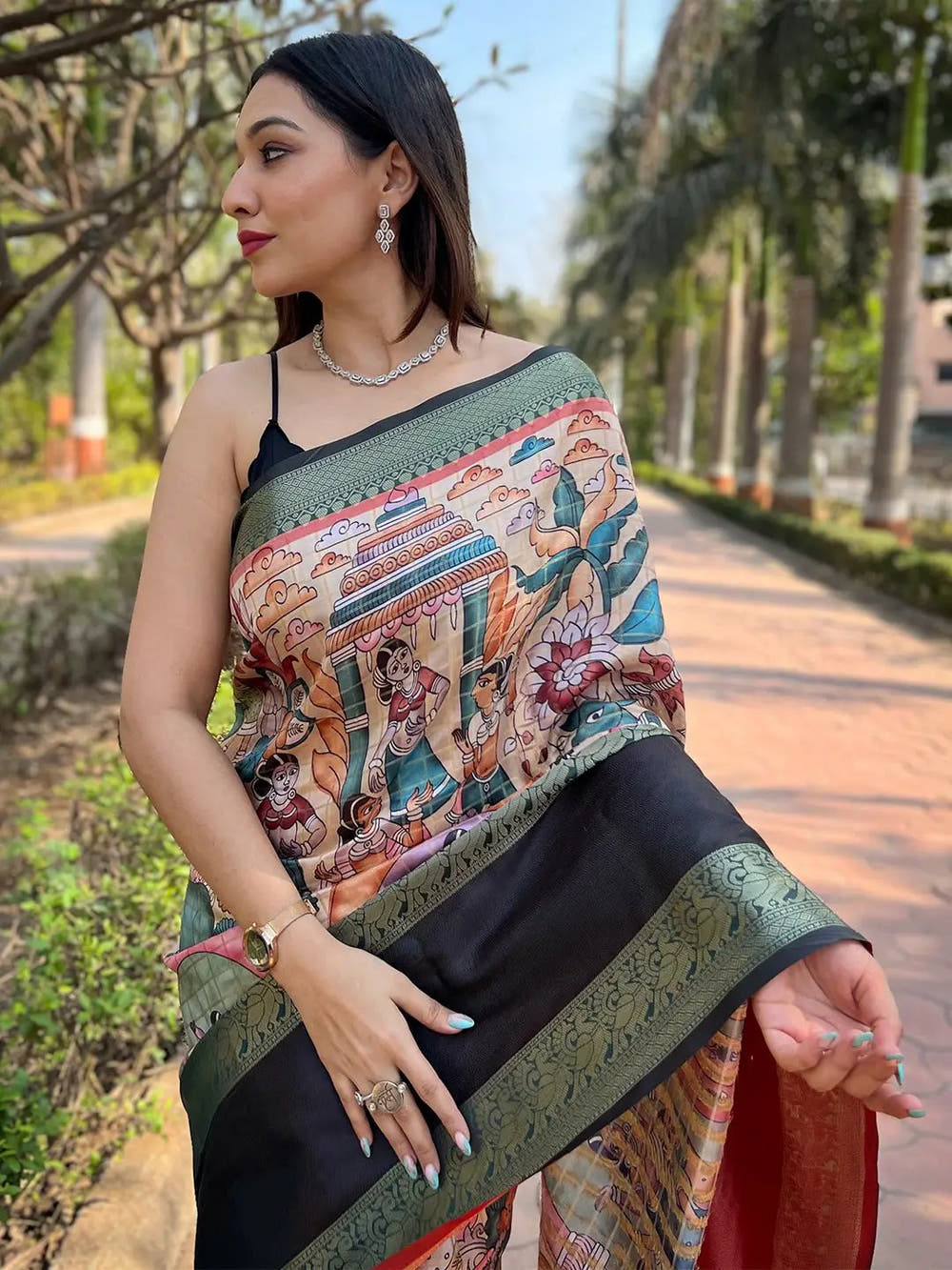 Green Colour Double Border Chex Weaving Banarasi Soft Silk Saree