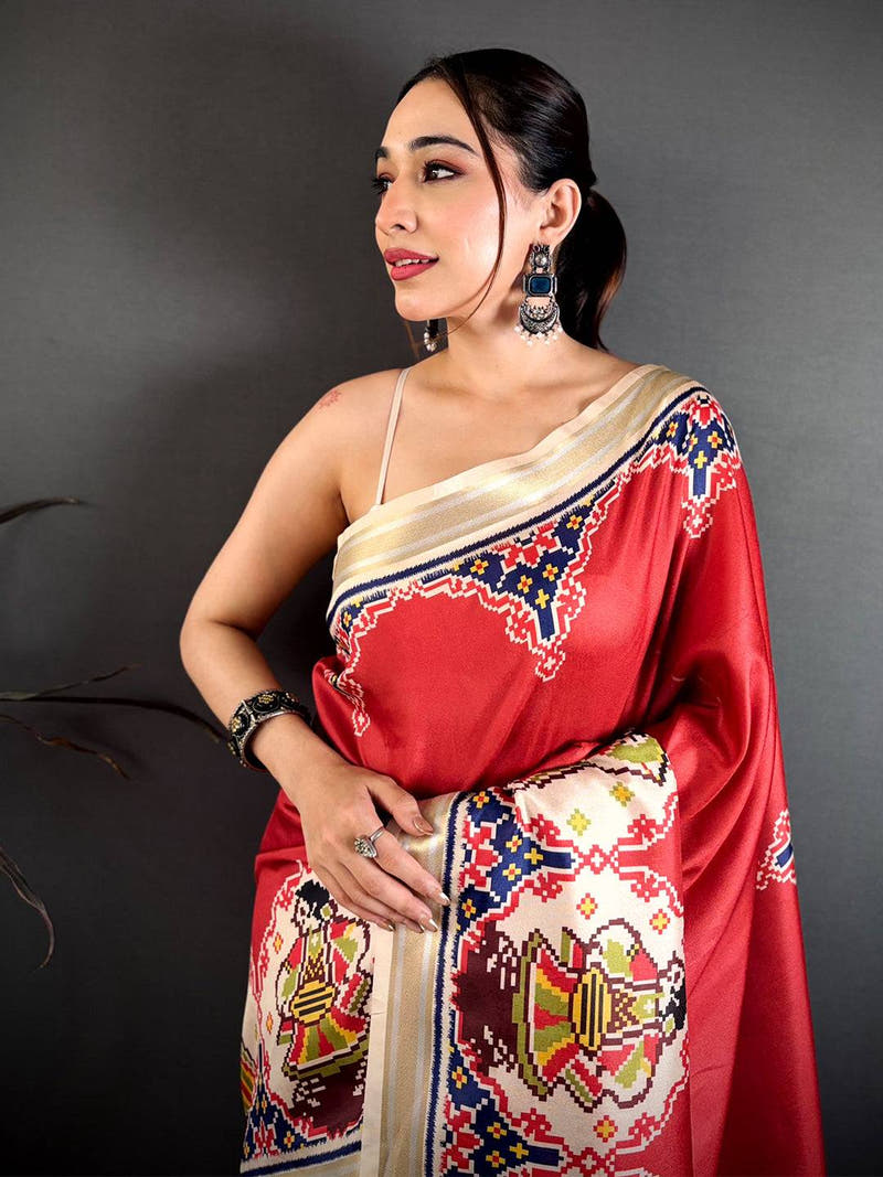 Red Patola Border Kanchi Silk Saree