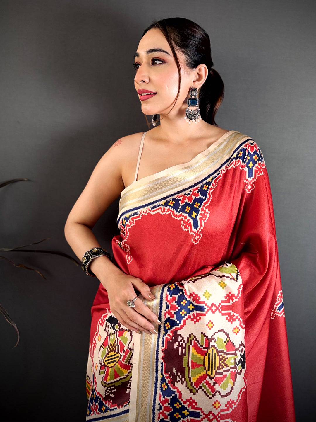 Red Patola Border Kanchi Silk Saree