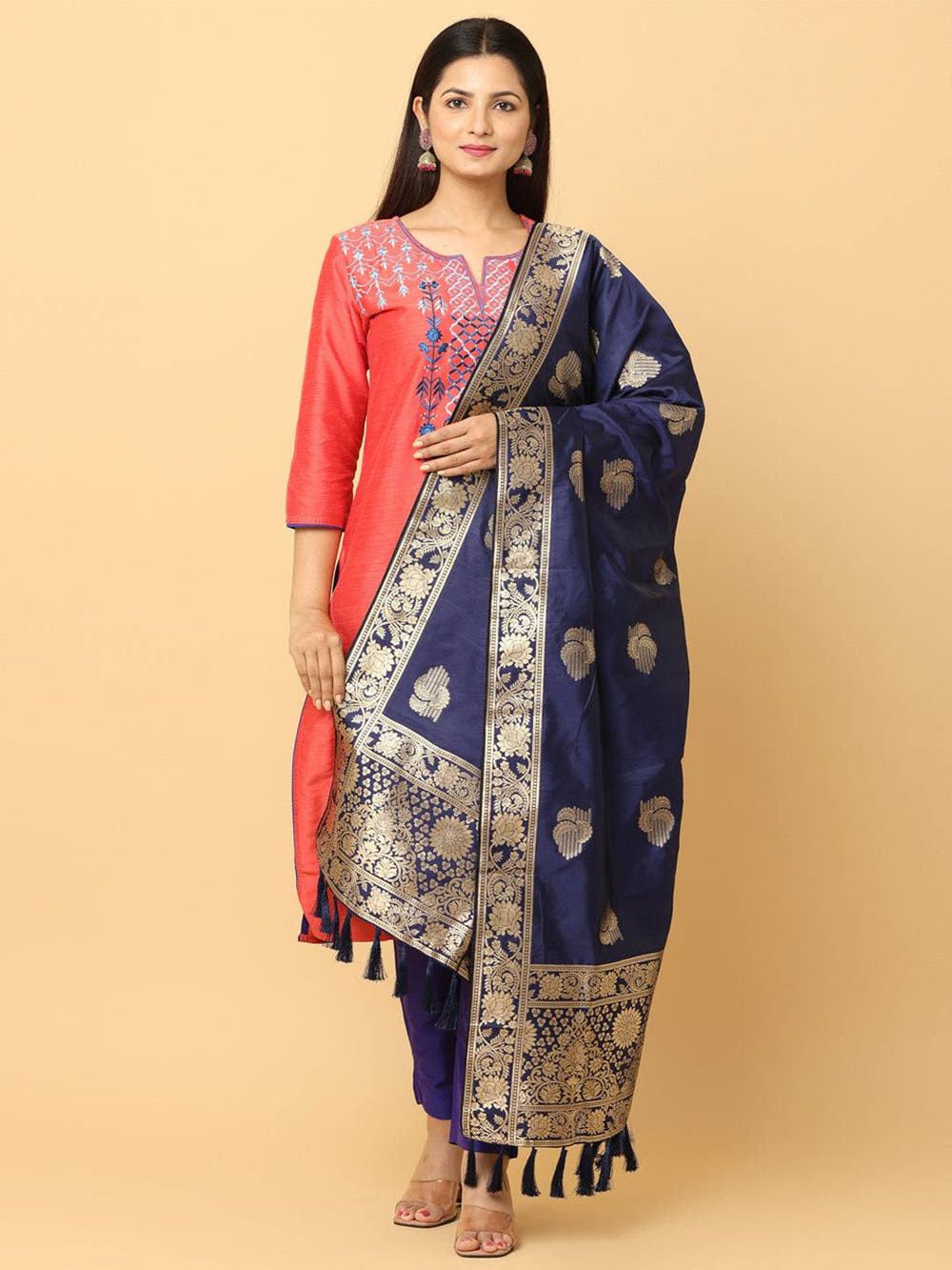 Silk Blend Woven Design Dark Blue Colour Dupatta