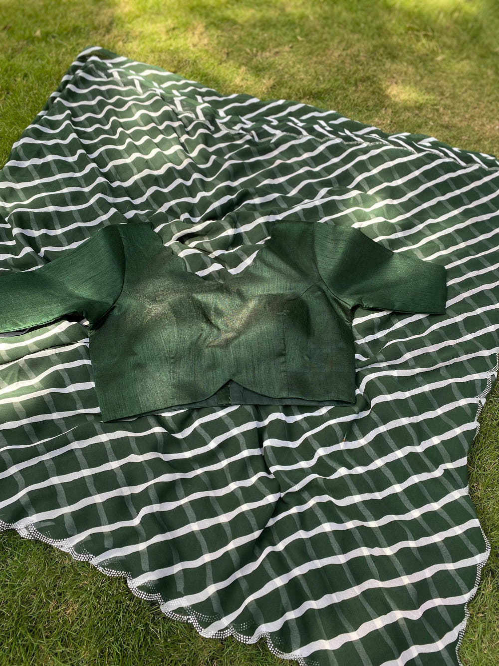 Green Georgette Leheriya Print Stone Work Saree