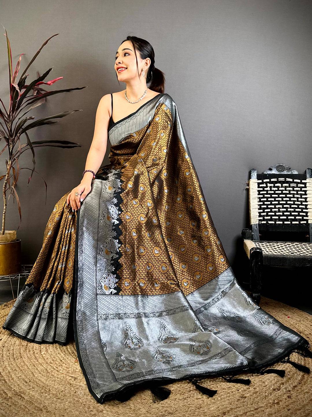 Heritage Brown Gold Zari Kanjivaram Saree