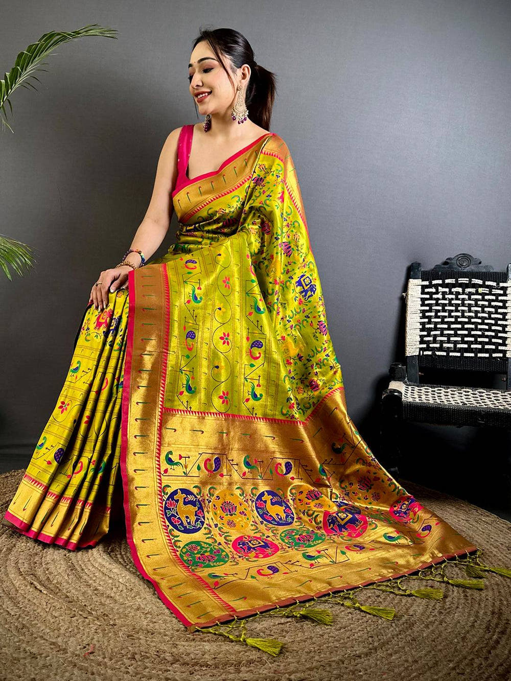 Green Patola Motif Soft Silk Saree