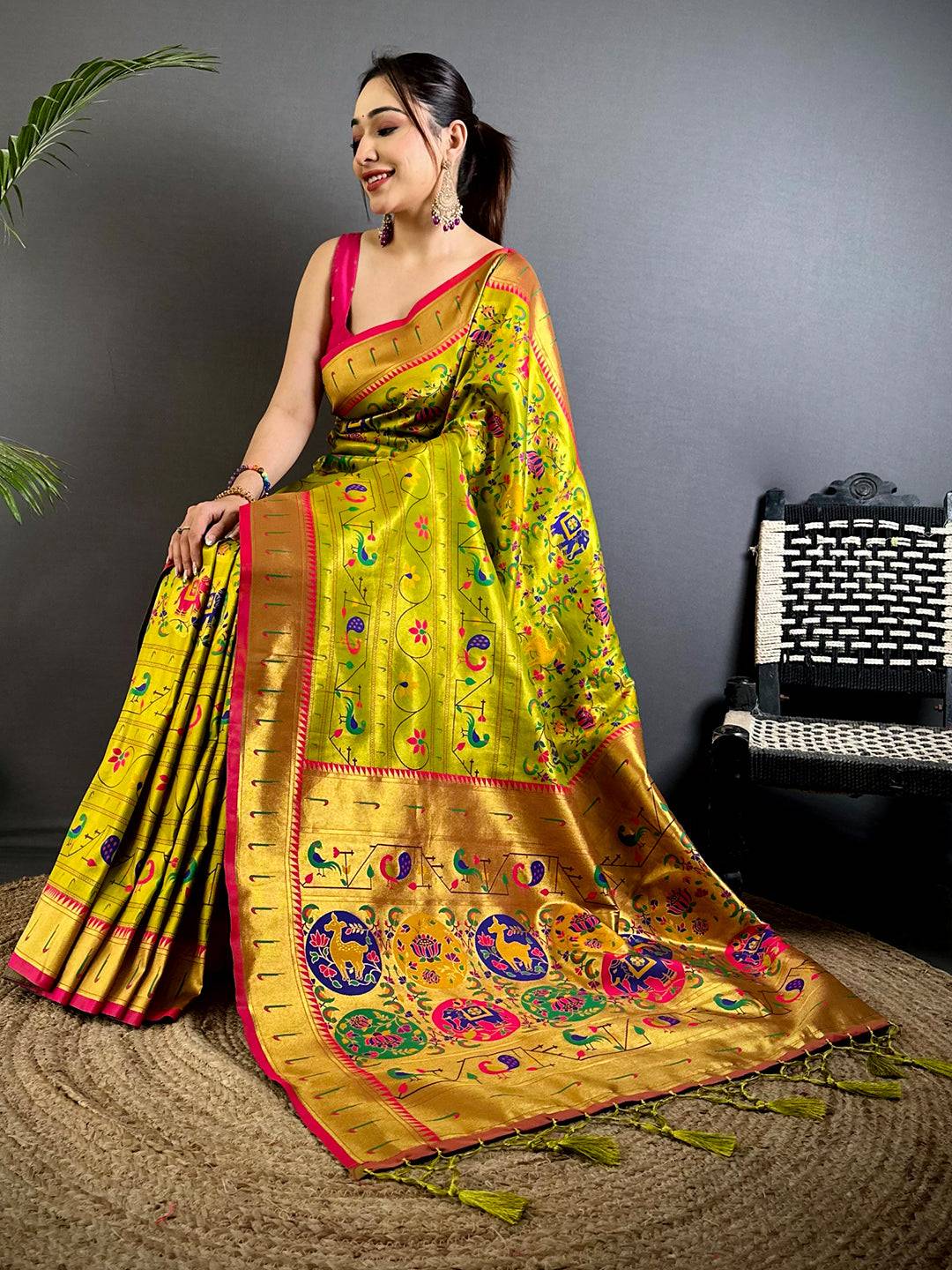 Green Patola Motif Soft Silk Saree