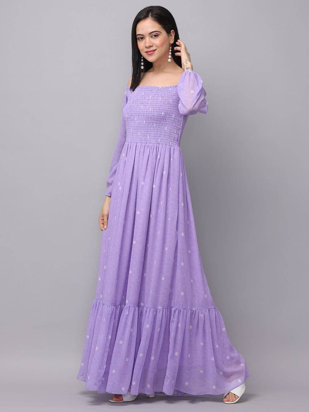 Lilac Polka Dot Smocked Maxi