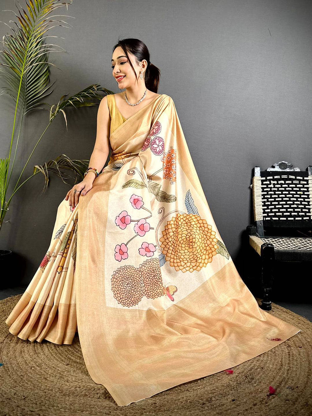 Ethereal Tussar Silk Gadwal Border Saree