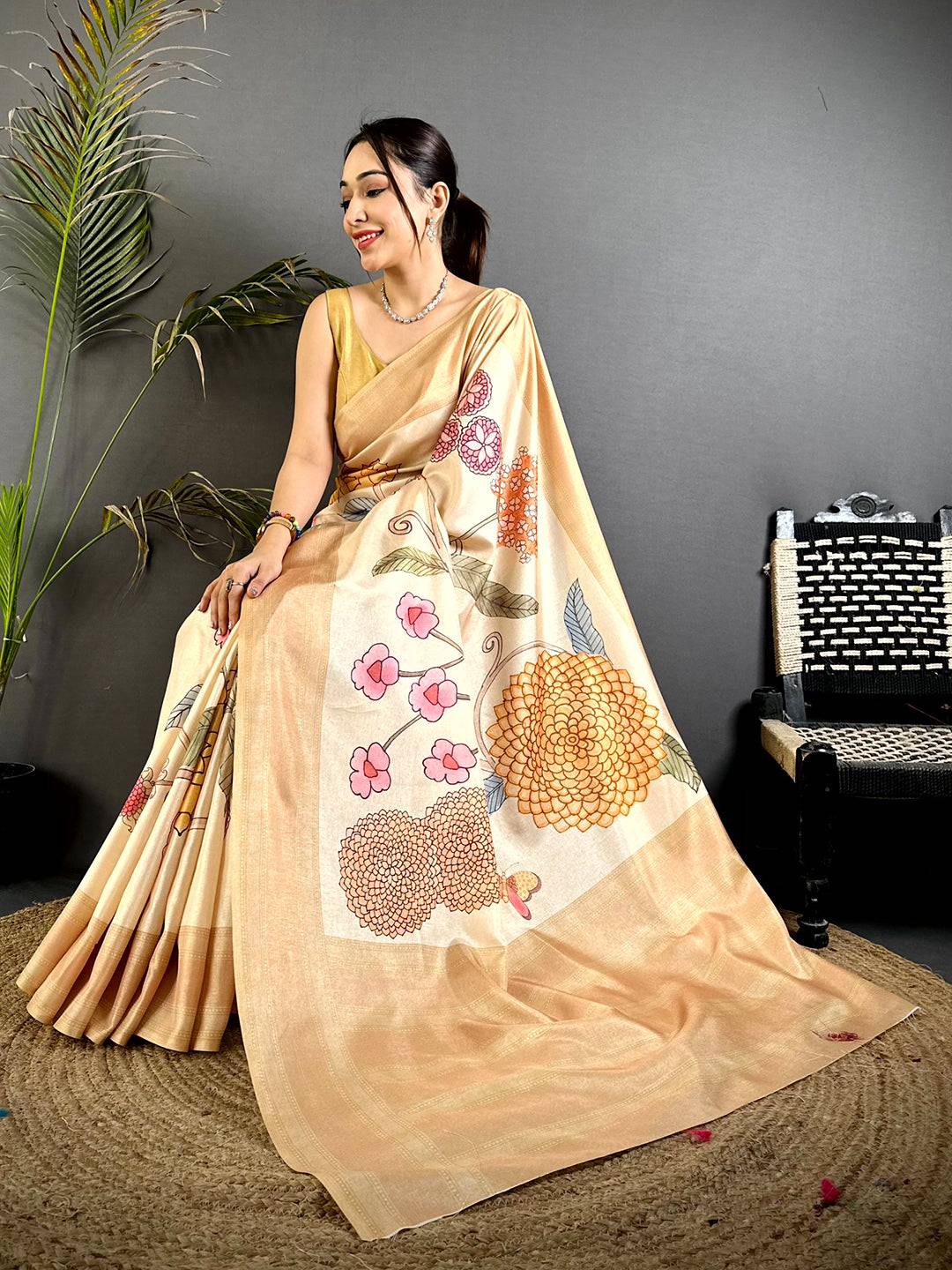 Ethereal Tussar Silk Gadwal Border Saree