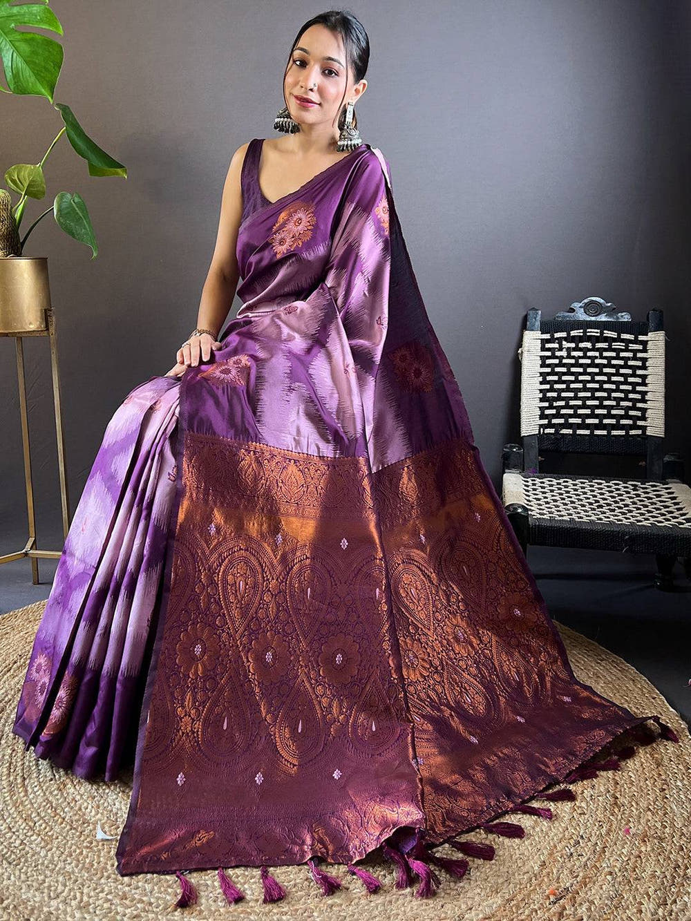 Lavender Tussar Silk Ikkat Weaving Saree