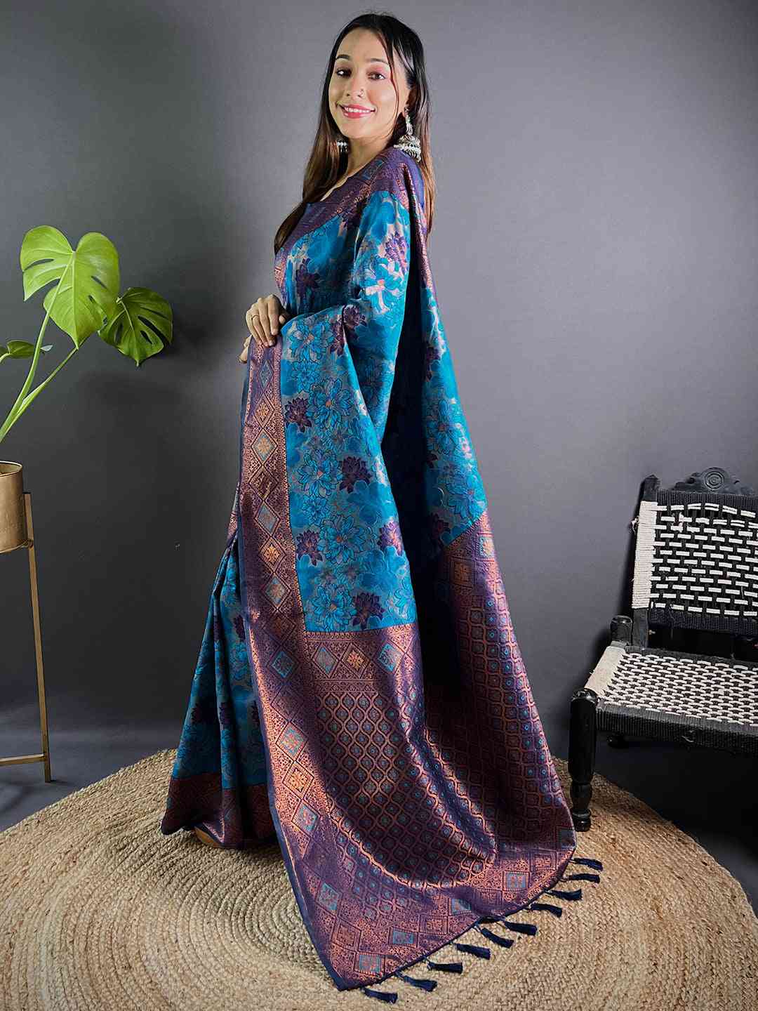 Royal Blue Soft Silk Butta Weaving Saree