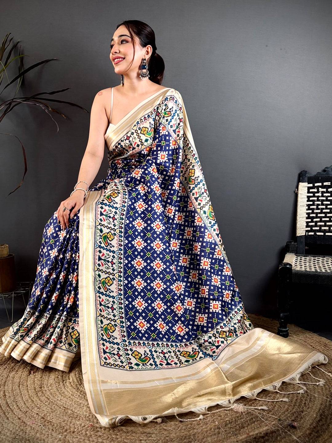 Navy Multicolour Patola Kanchi Saree