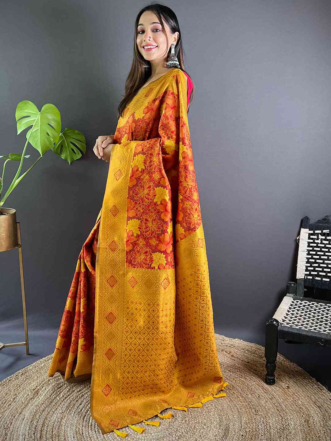Rust Soft Silk Butta Weaving Saree