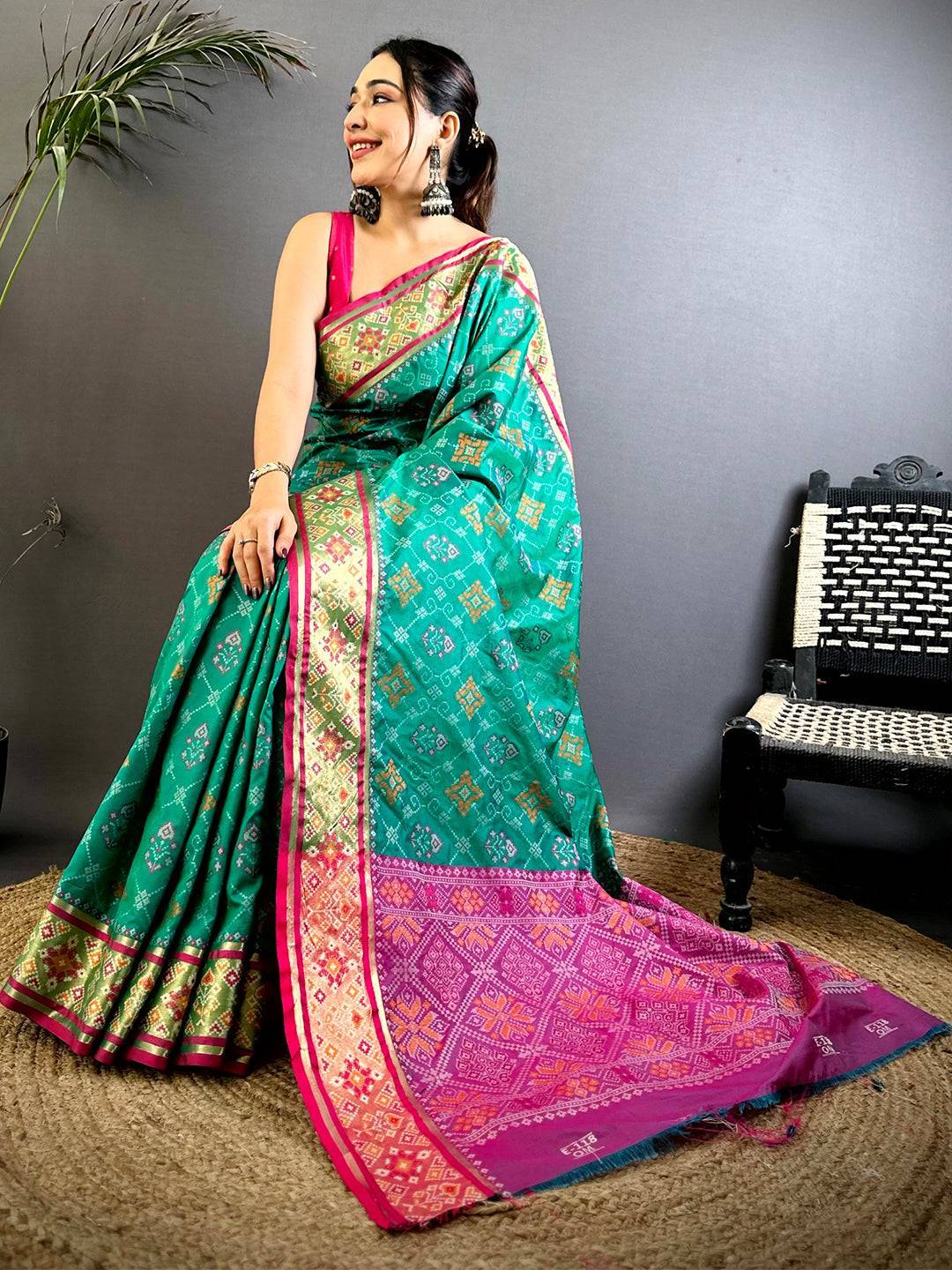 Royal Sky Pochampally Patola Soft Silk Saree