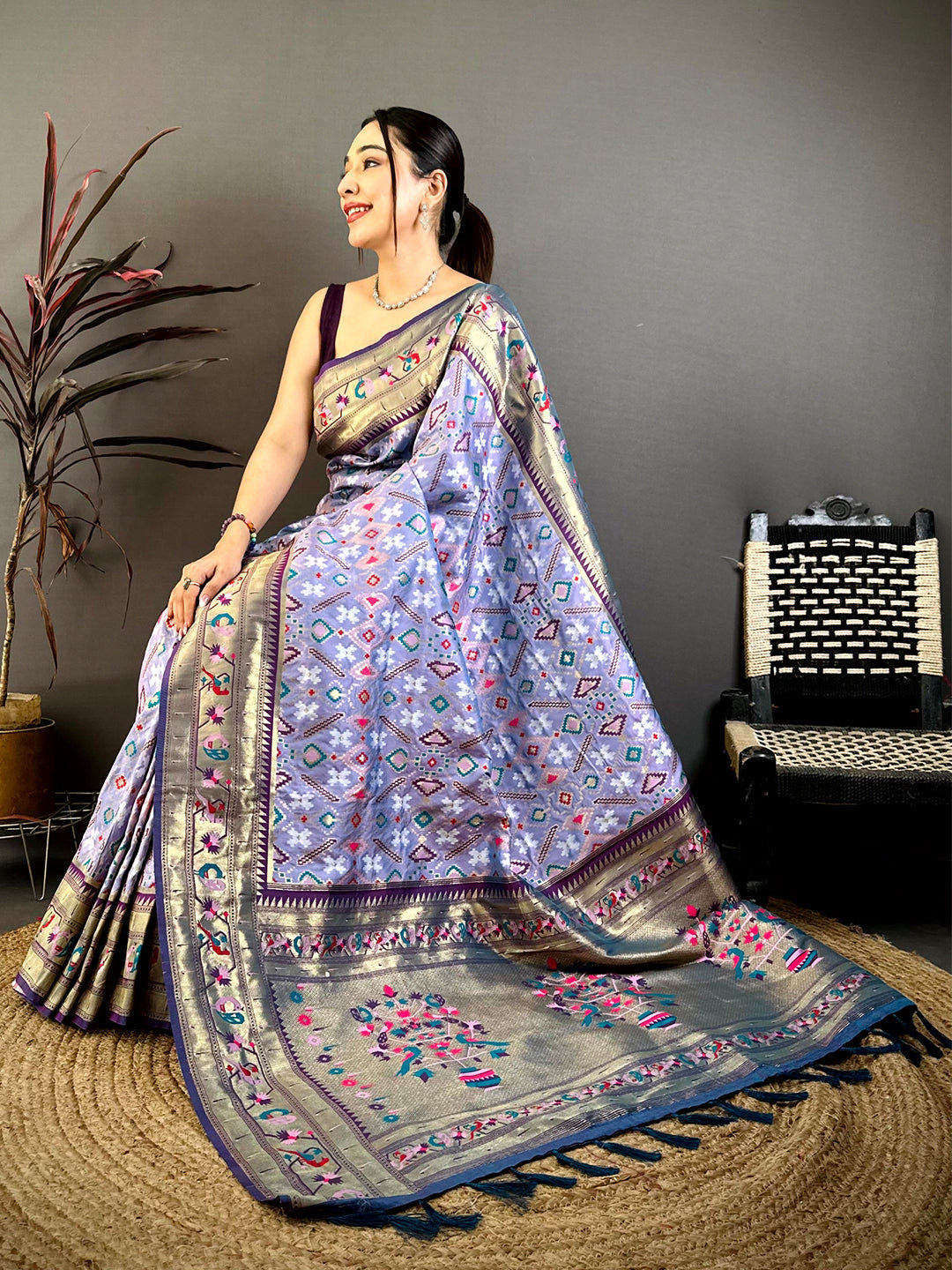Light Lavender Patola Silk Zari Weaving Saree