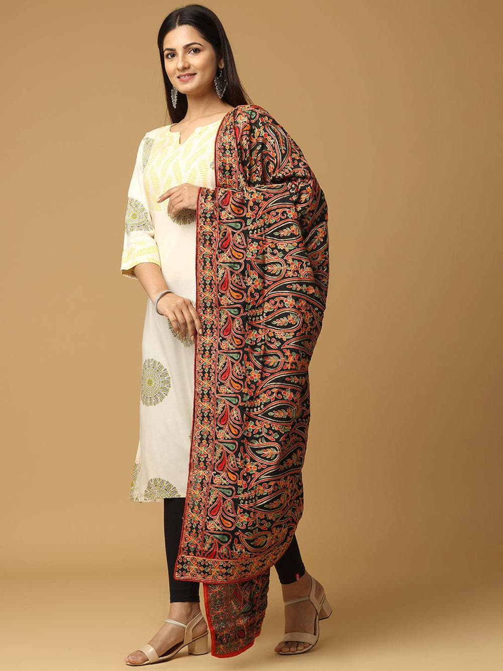 Black Rich Dense Floral Pashmina Dupatta