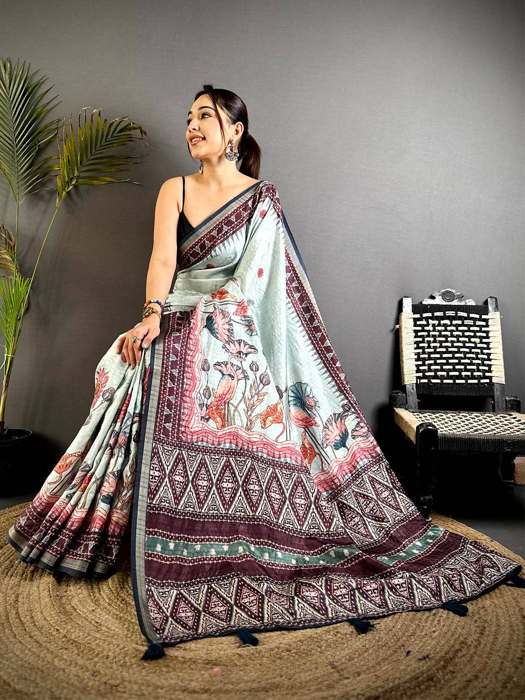 Royal Slub Ghicha  Ikkat Saree