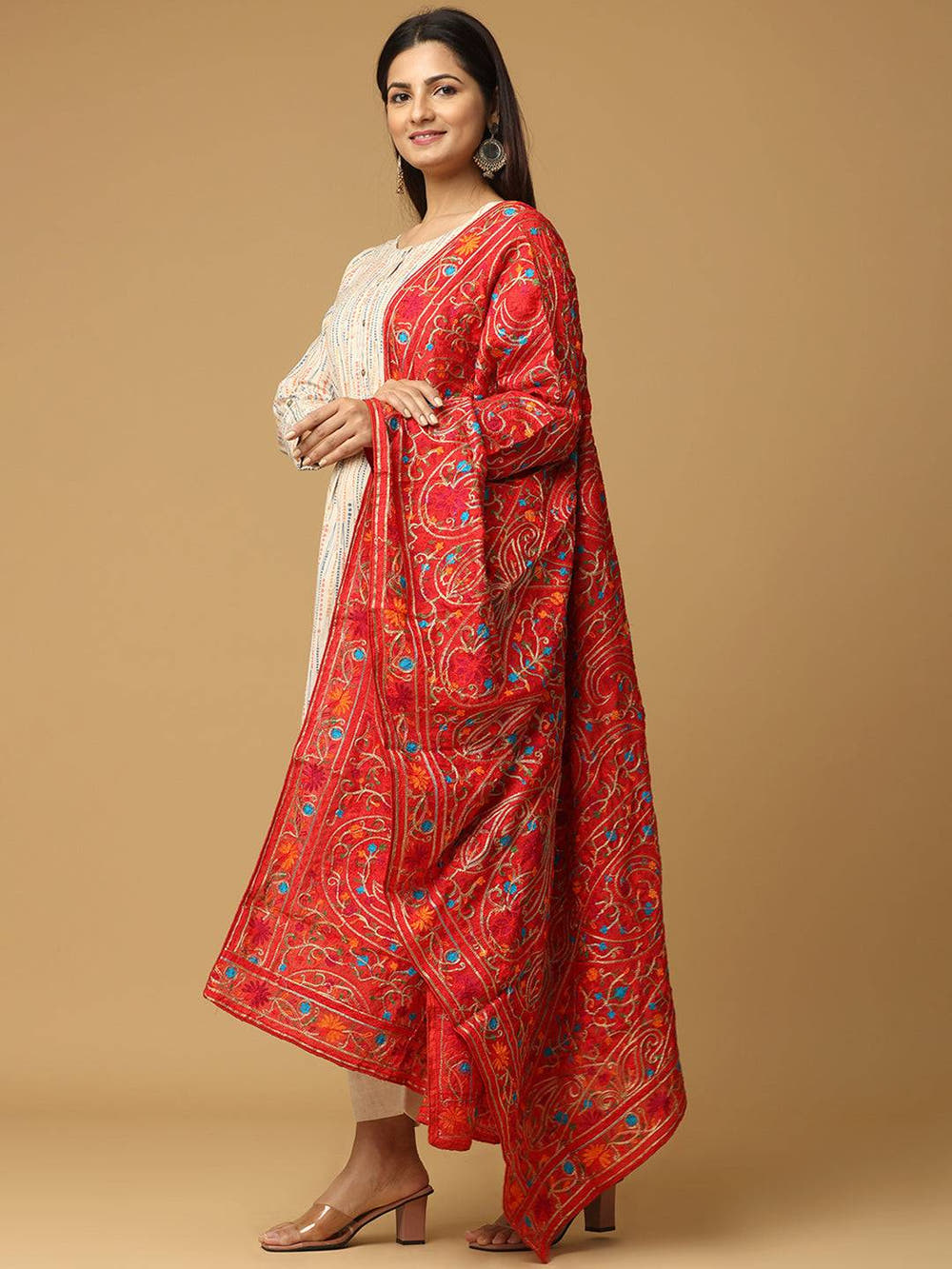 Red Floral Paisley Mix Pashmina Dupatta