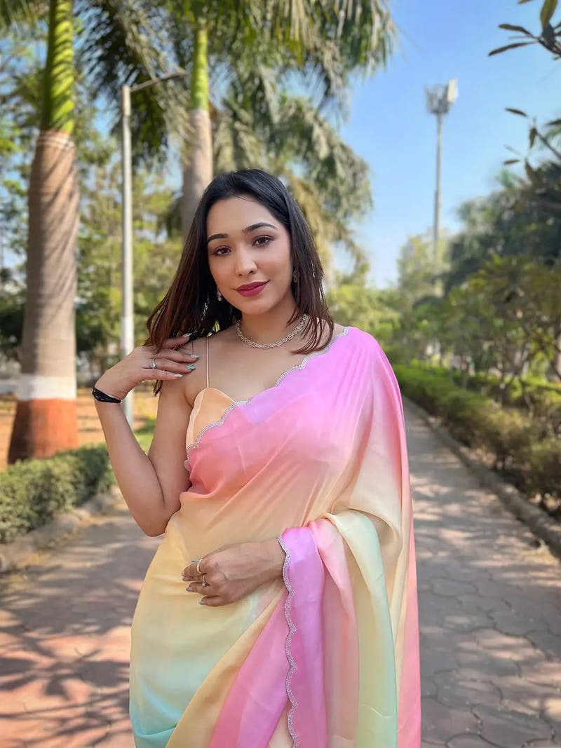 Multi Satin Georgette Saree