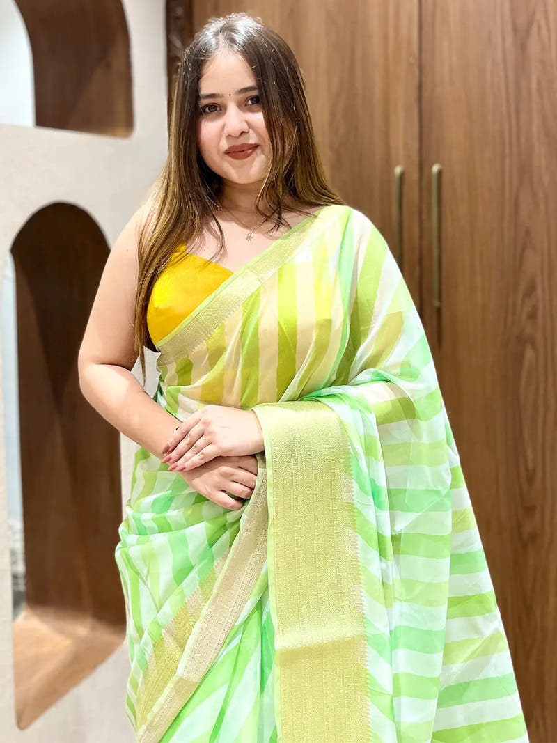 Soft Organza Leheriya Digital Print Party Wear Saree