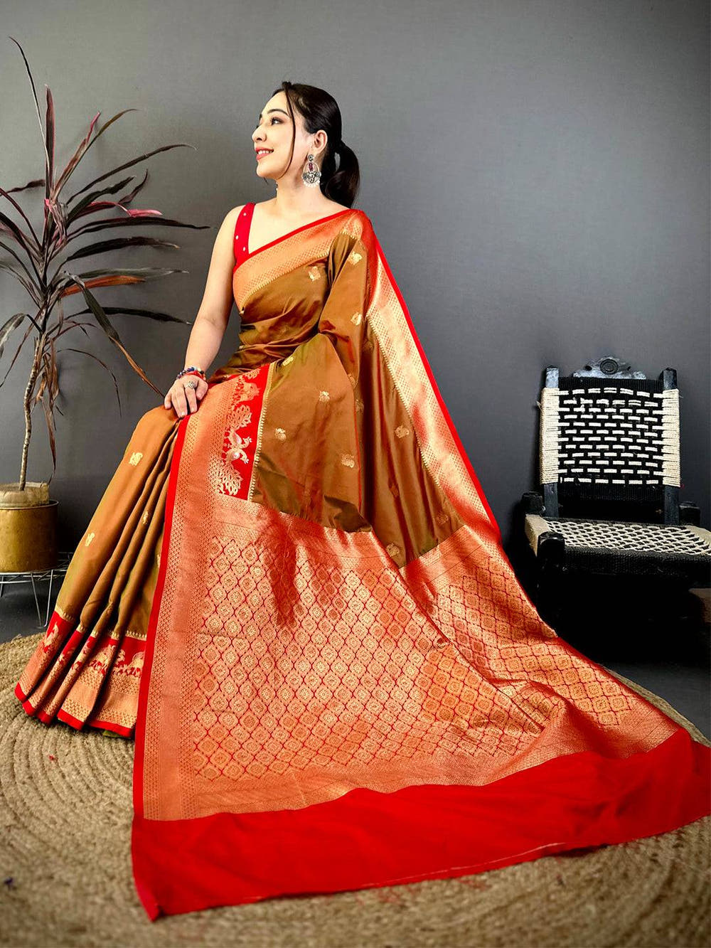 Brown Soft Silk Kanjivaram Saree