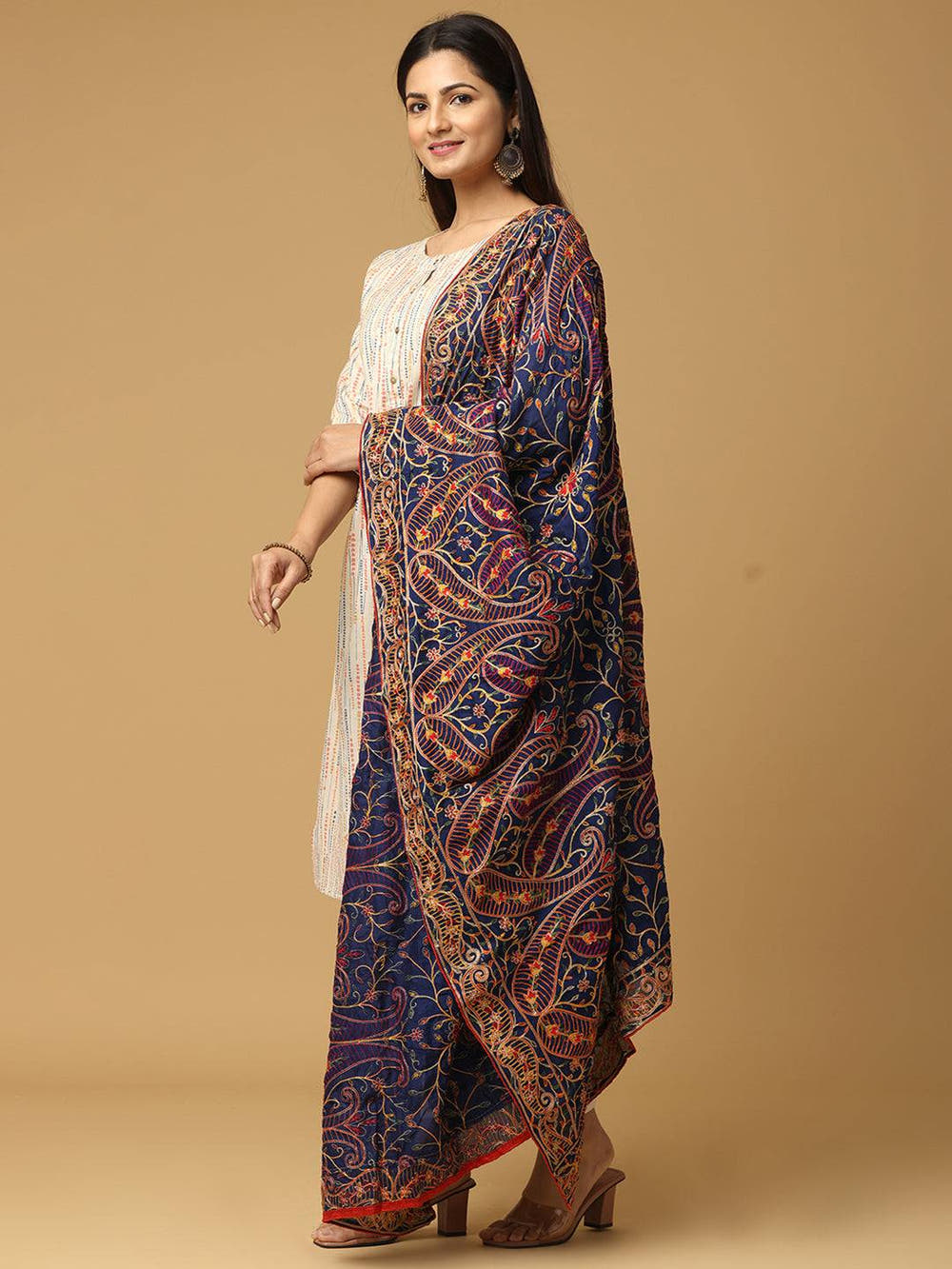 Navy Self Tone Paisley Pashmina Dupatta