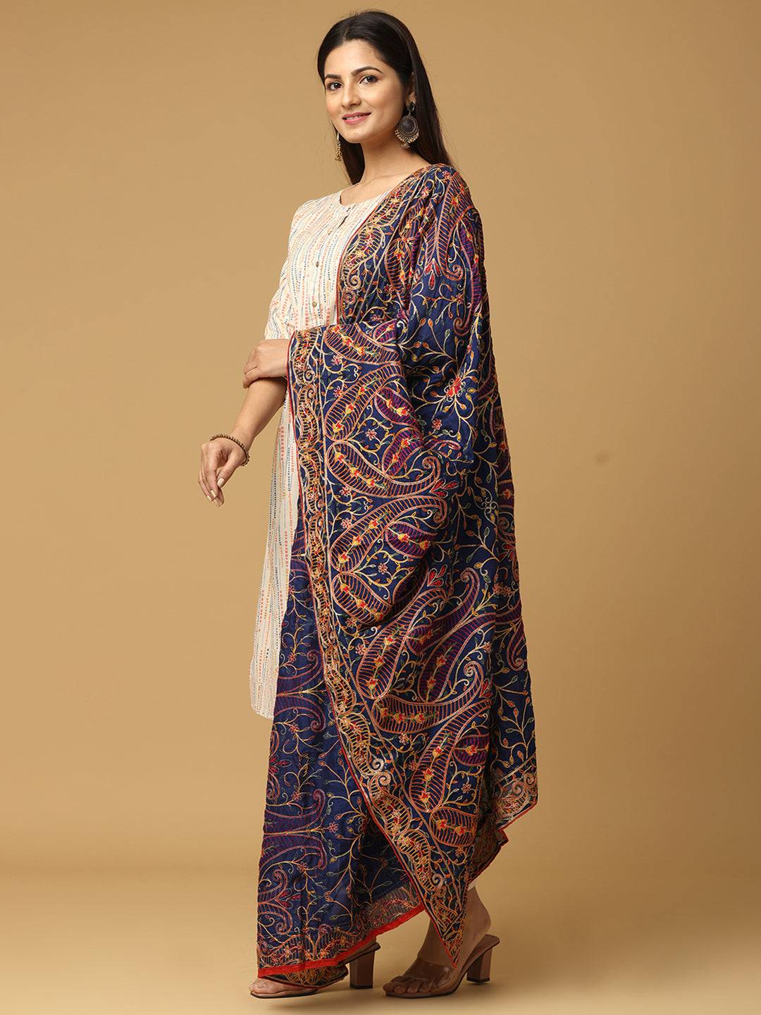 Navy Self Tone Paisley Pashmina Dupatta