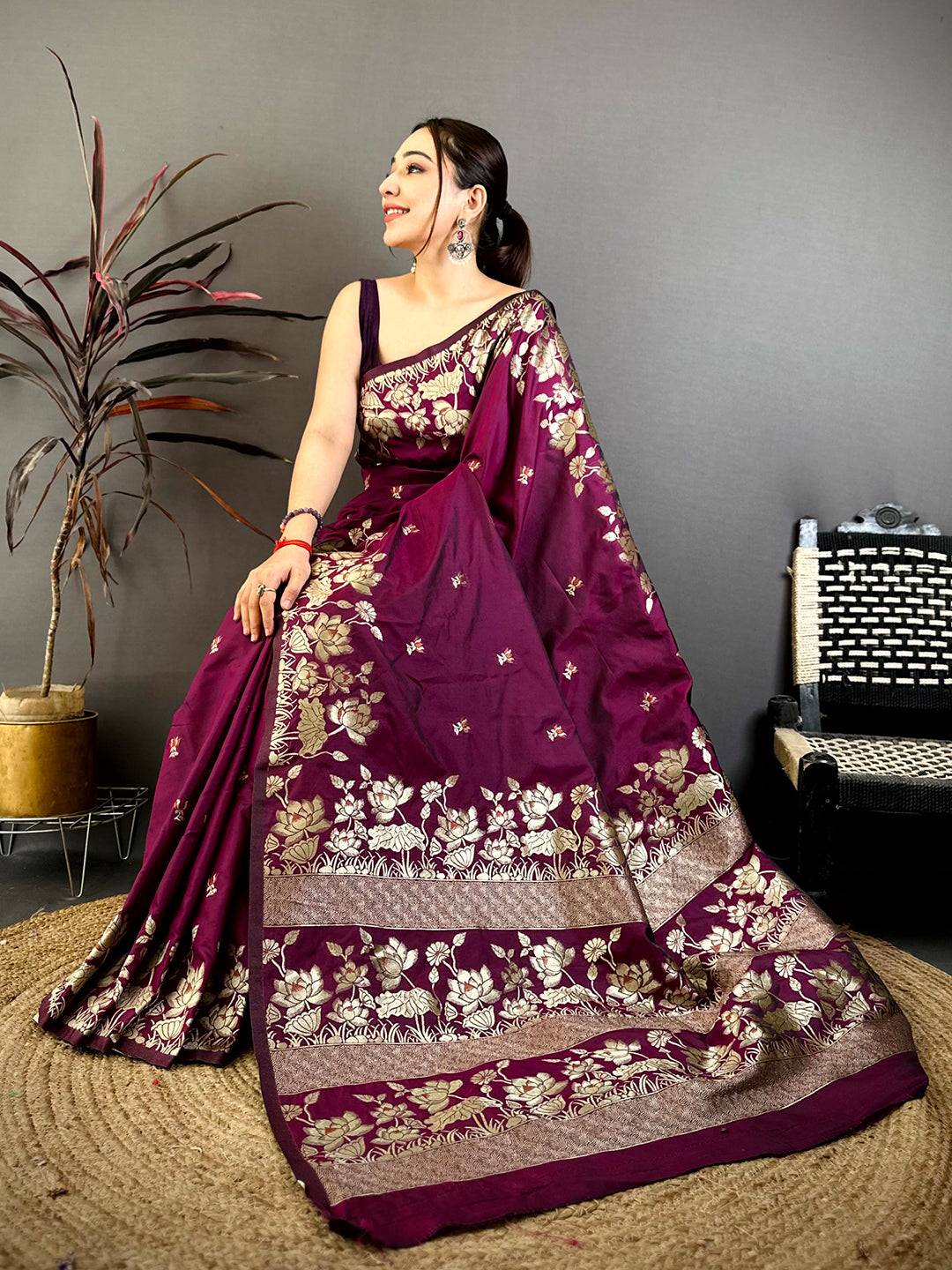 Dark Purple Soft Silk Kanjivaram Saree