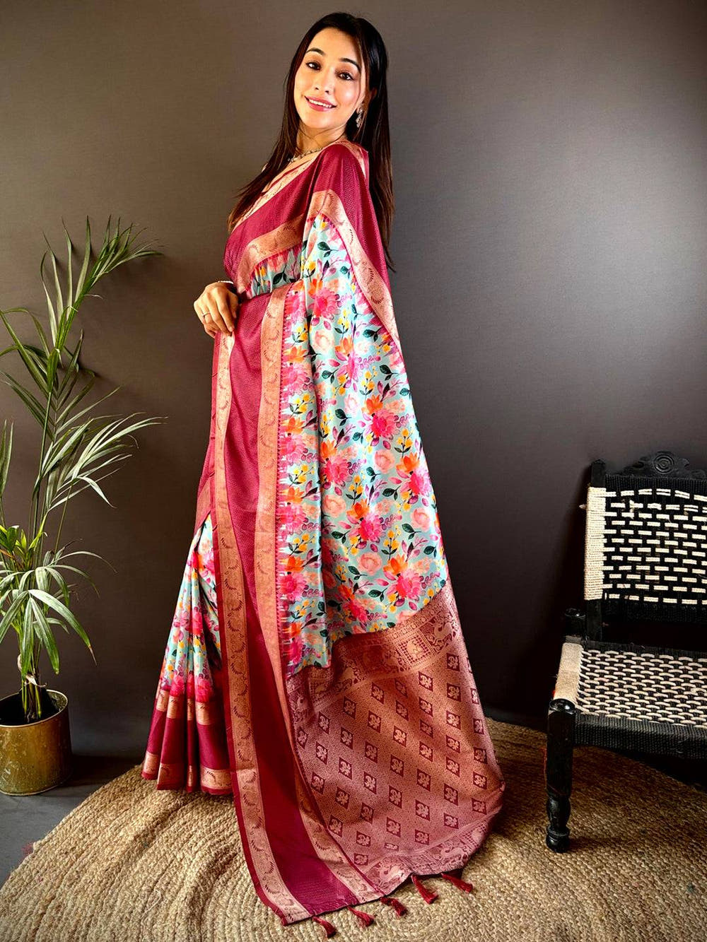 Opulent Wine Banarasi Soft Silk Saree