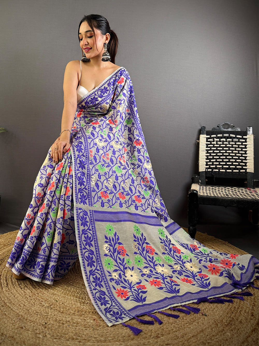 Purple Dhakai Jamdani Cotton Silk Saree