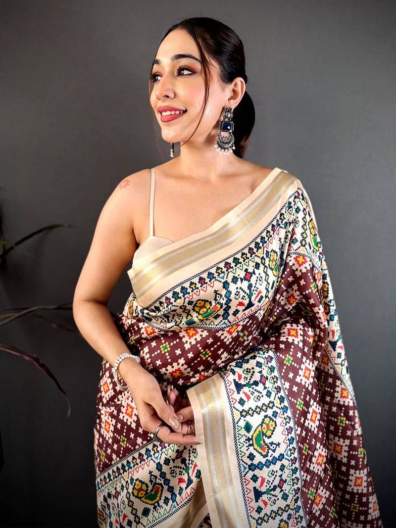 Red Ivory Allover Patola Kanchi Saree
