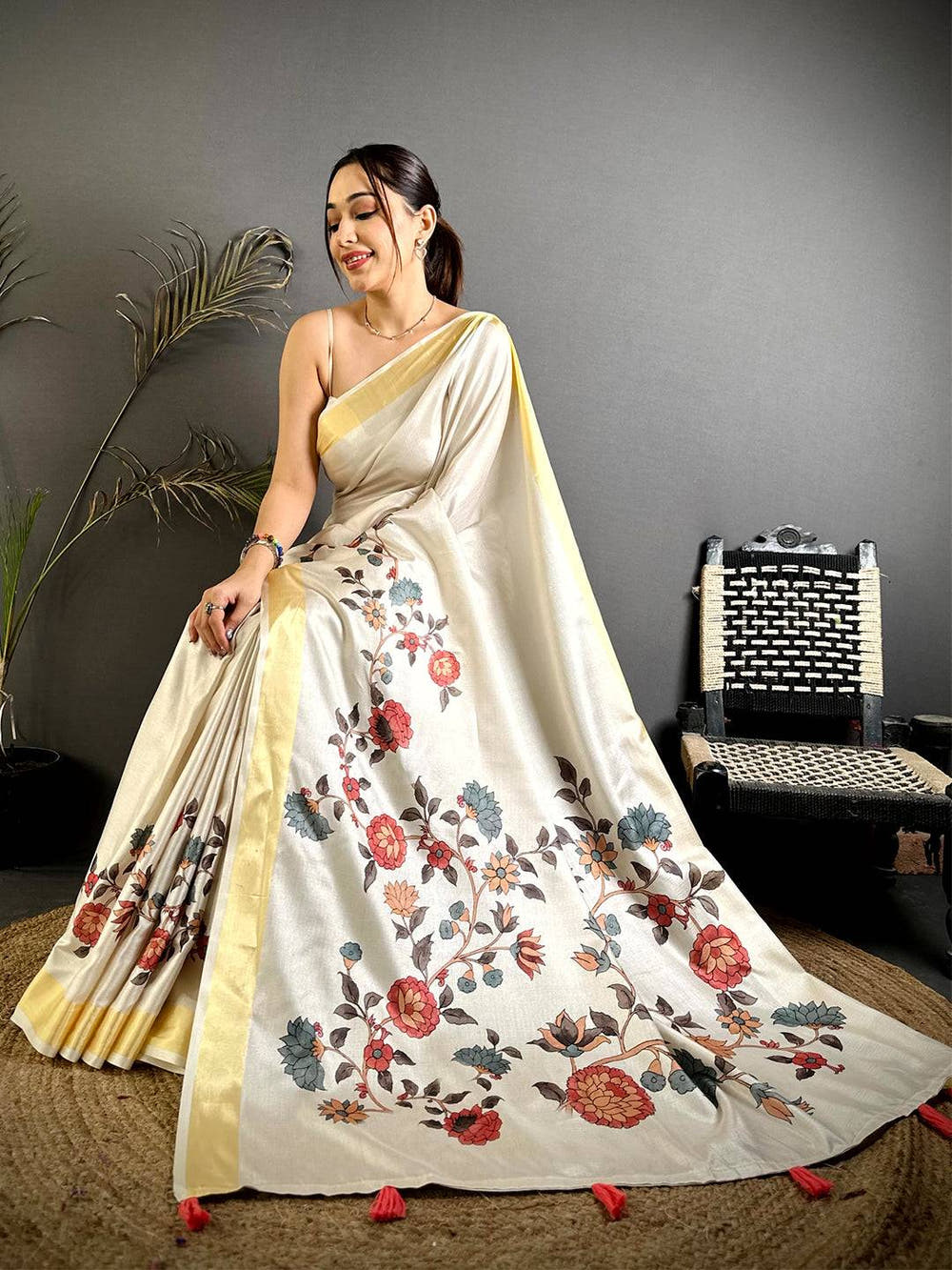 Majestic Floral Kalamkari Khadi Silk Saree