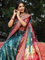 Teal Colour Pure Viscose Dola Silk Saree With Mughal Motifs - Luxe