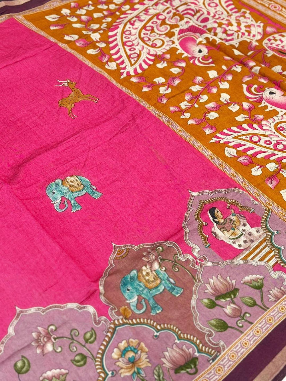 Pink Mul Kalamkari Printed Saree