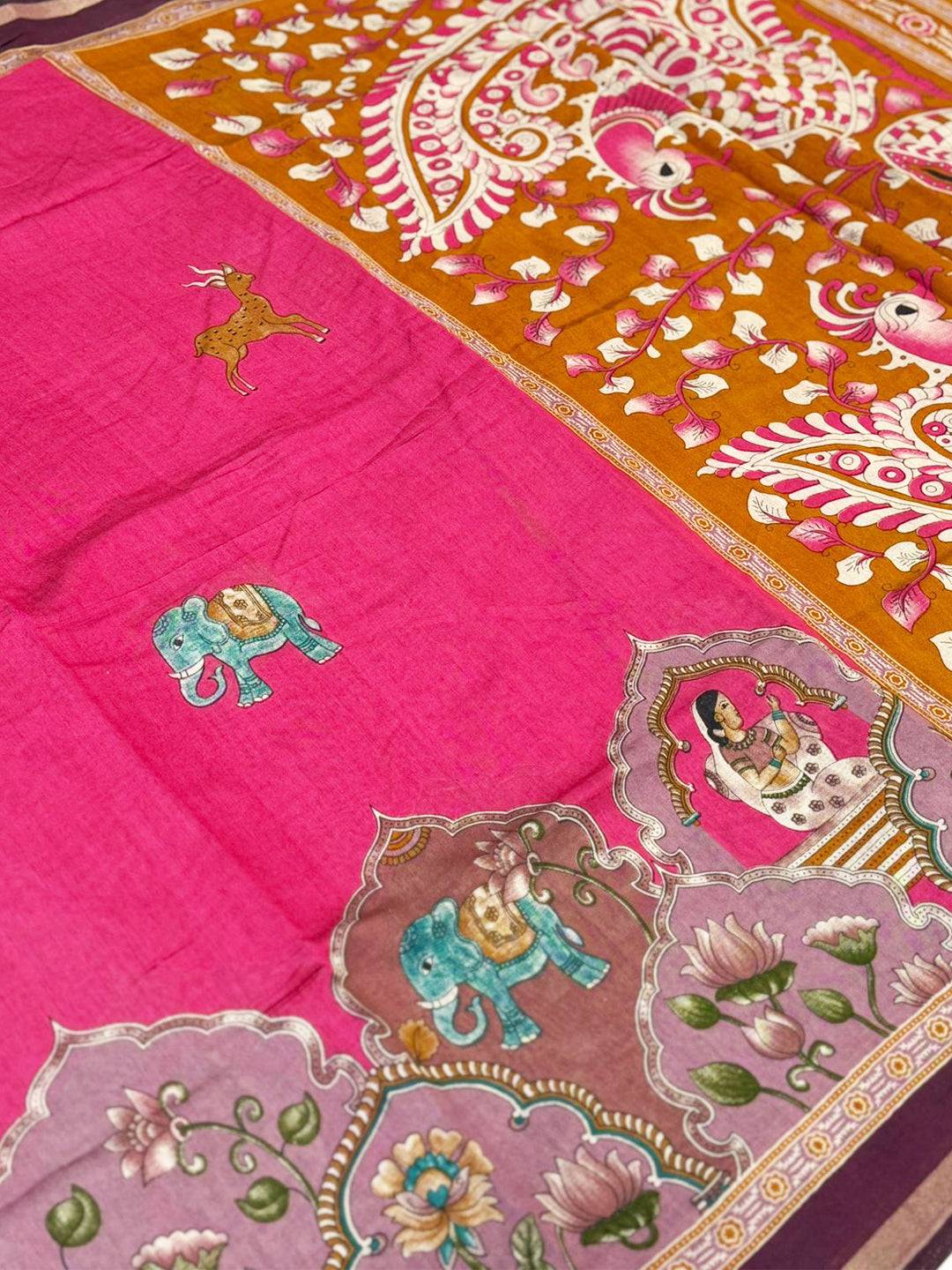 Pink Mul Kalamkari Printed Saree