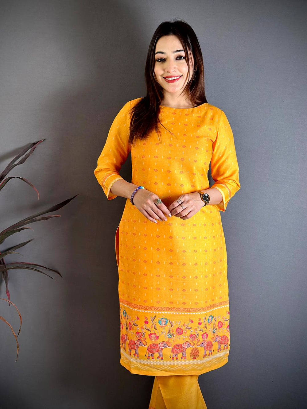 Floral  Boat  Neck  Mul  Kurti
