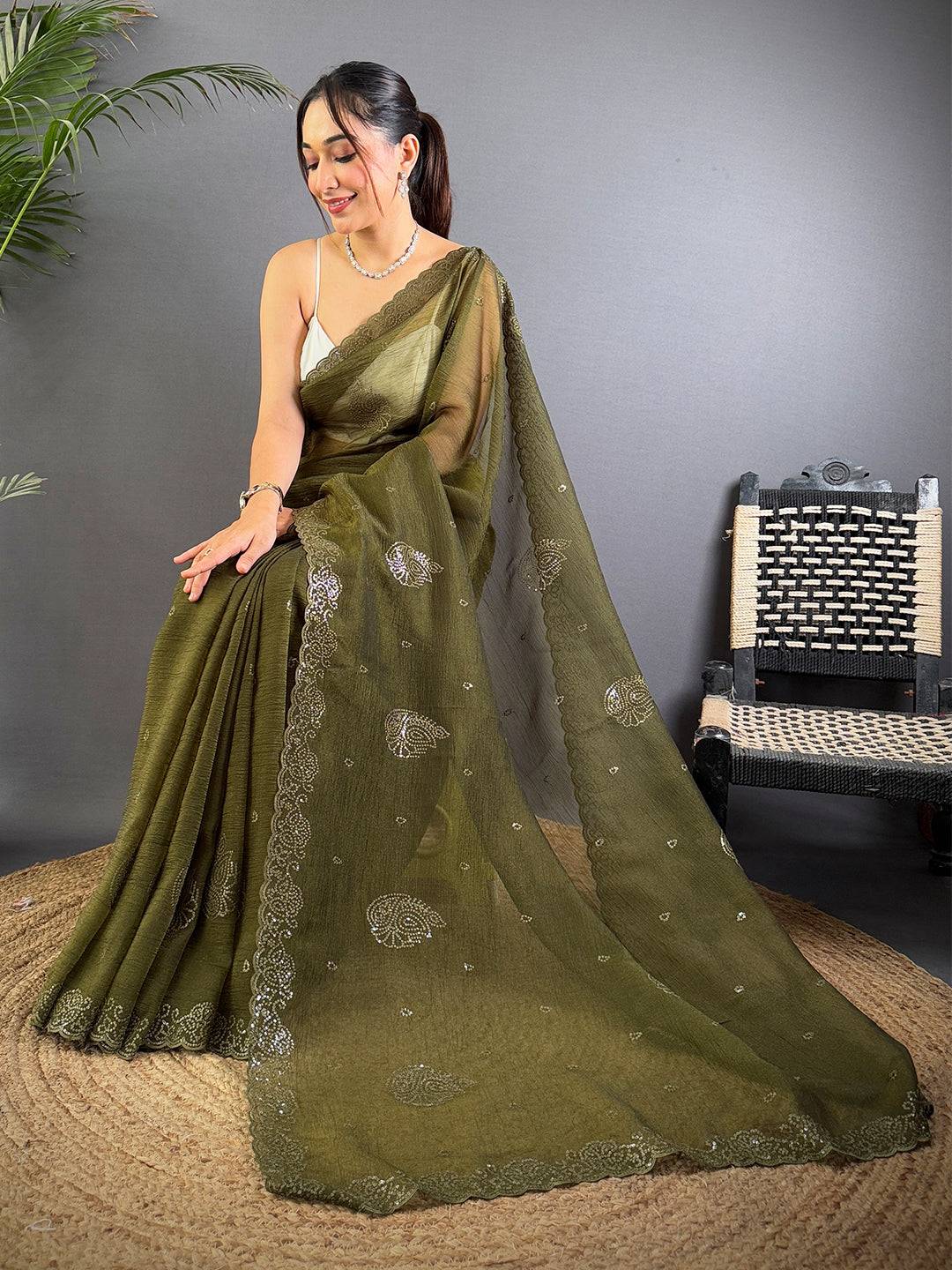 Green Art Silk Sequence Work Saree