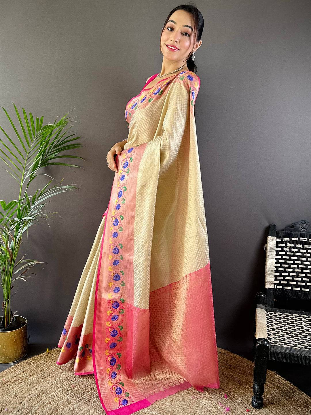 Radiant Floral Banarasi Kora Silk Saree