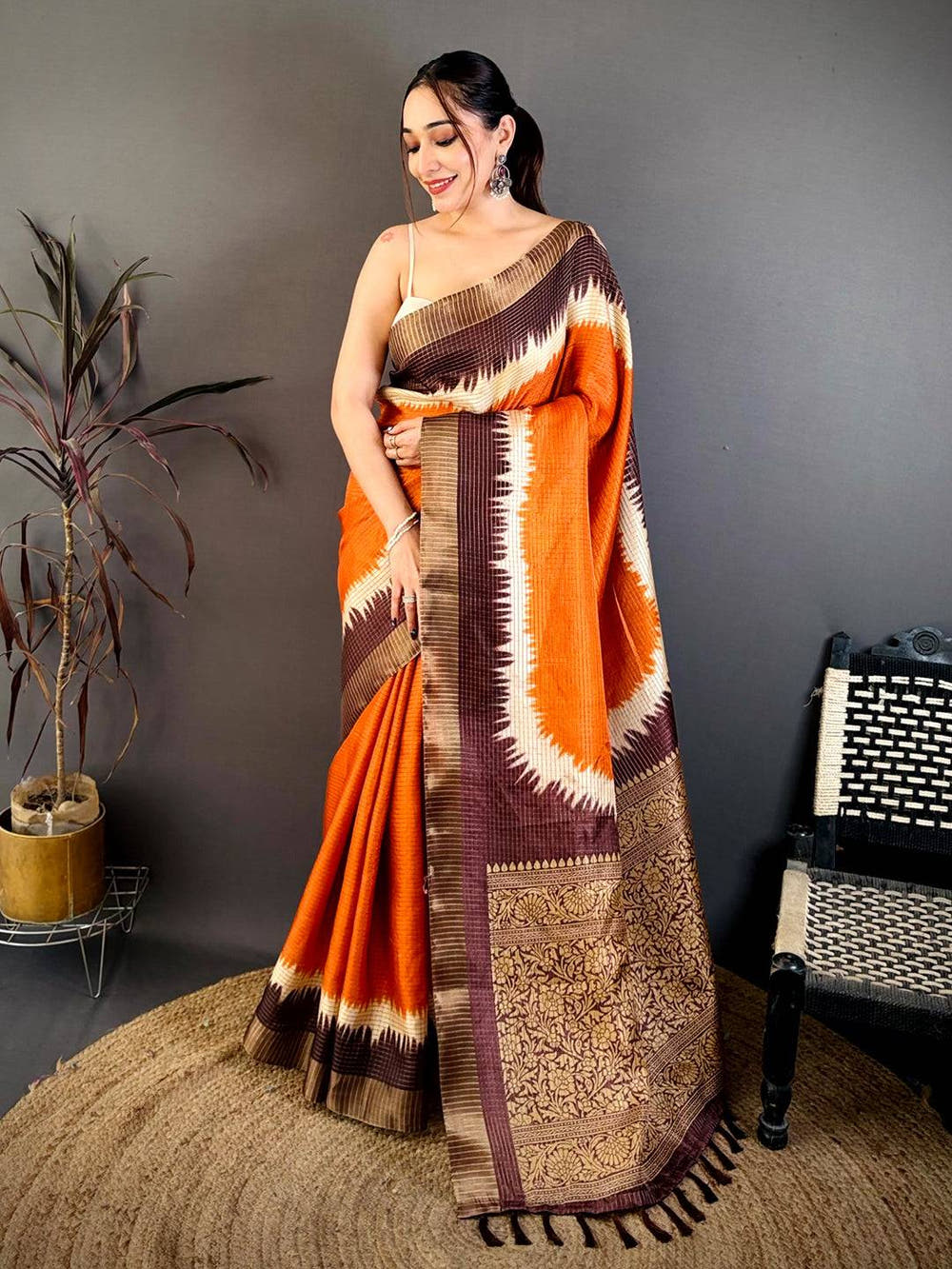 Soft Tussar Jacquard Print Pallu Saree